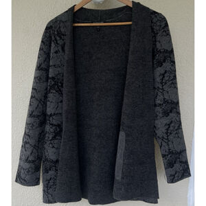 Eileen Fisher Charcoal Gray Open Front Knit Cardigan Sweater S Abstract Lounge